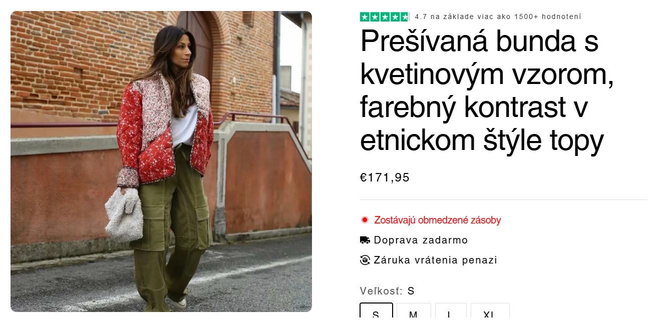 Prešívaný kus bundy za krásnych 170+ Eur.