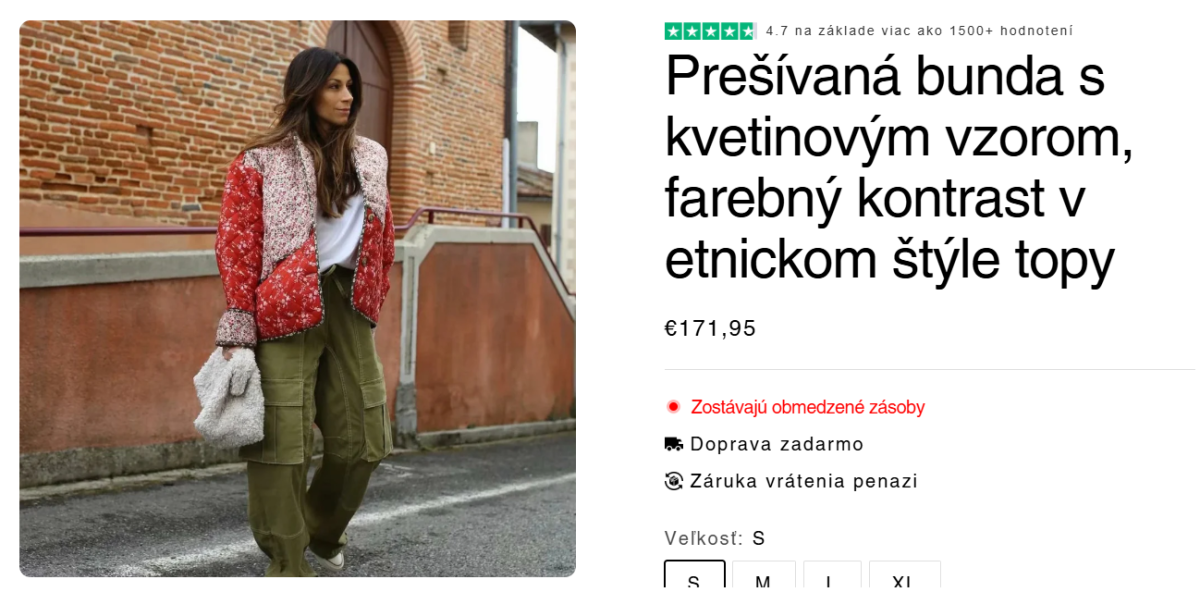 Prešívaný kus bundy za krásnych 170+ Eur.
