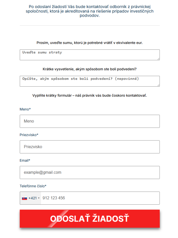 Formulár pre získanie úvodných info